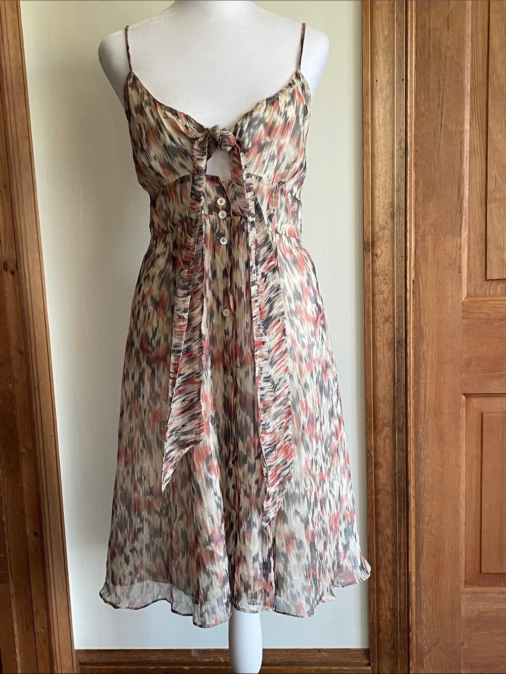 BURBERRY Silk Ikat Print Cutout Tie-Front Midi Dress Multicolor Size 6